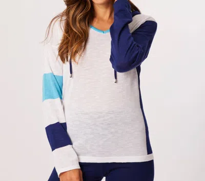 French Kyss V-neck Long Sleeve Hoodie In White/multi
