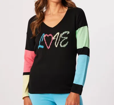 French Kyss V-neck Love Top In Black/multi
