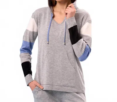French Kyss V-neck Color Block Hoodie In Slate/multi In Gray