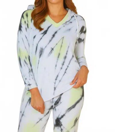 French Kyss Women's Marble Wash V Neck Hoodie In Lime In Green