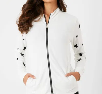 French Kyss Women's Star Zip Up Jacket In Ivory Black In White