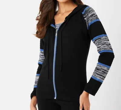 French Kyss Women's Stripe Sleeve Zip Up Hoodie In Black Denim