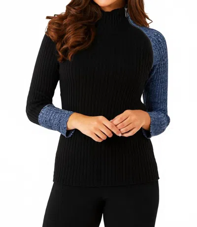 French Kyss Women's Zip Neck Top In Black Denim