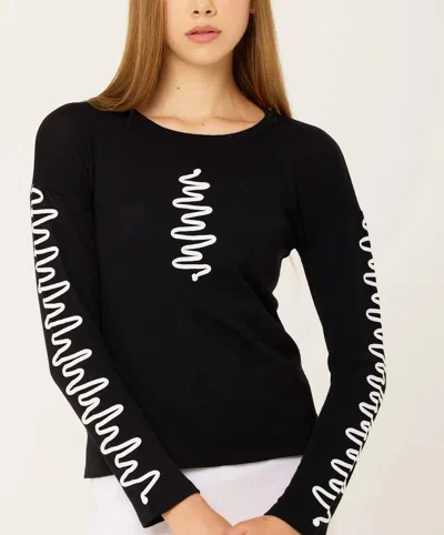 French Kyss Zig Zag Scoop Neck Top In Black/white