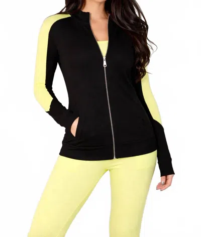 French Kyss Zip Bomber Jacket In Black/lime In Multi