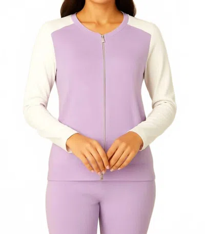 French Kyss Zip Bomber Jacket In Lilac/white In Multi