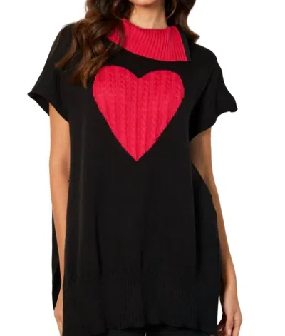 French Kyss Zip Cowl Neck Heart Poncho In Black/rose