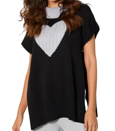 French Kyss Zip Cowl Neck Heart Poncho In Black/slate