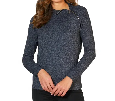 French Kyss Zip Neck Top In Steel In Blue