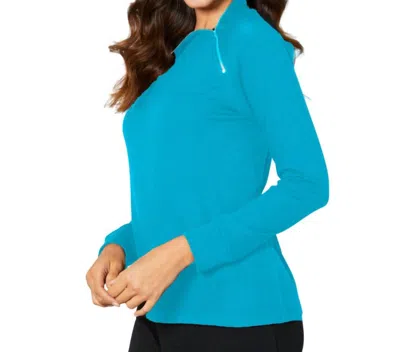 French Kyss Zip Neck Top In Turquoise In Blue