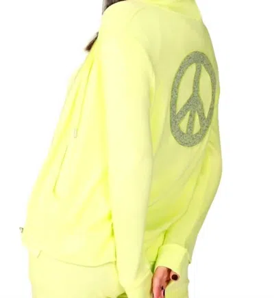 French Kyss Zip Peace Hoodie In Lime In Yellow