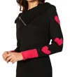 FRENCH KYSS ZIP RIBBED COWL NECK WITH HEART DETAIL IN BLACK/ROSE