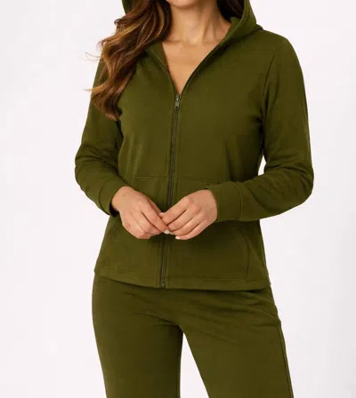 French Kyss Zip Up Hoodie Jacket In Army In Green