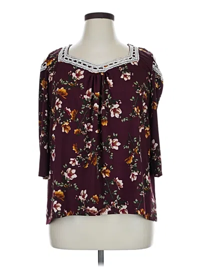 Pre-owned French Laundry 3/4 Sleeve Blouse In Burgundy