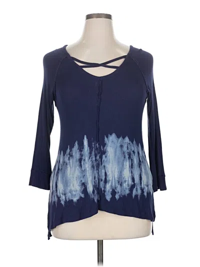 Pre-owned French Laundry 3/4 Sleeve Top Blue Keyhole Neckline Tops