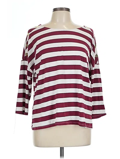 Pre-owned French Laundry 3/4 Sleeve Top Burgundy Stripes Pattern Boatneck Tops