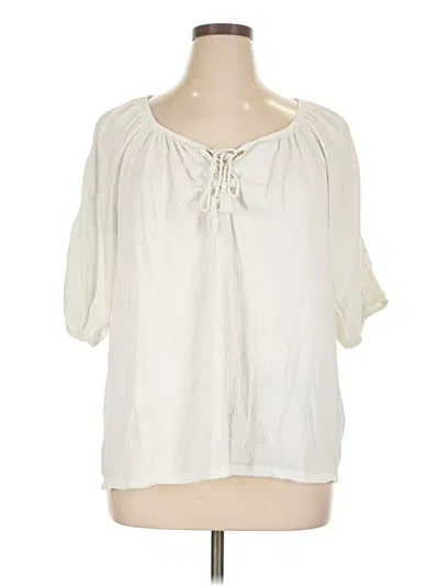 Pre-owned French Laundry Short Sleeve Top Ivory Keyhole Neckline Tops In White