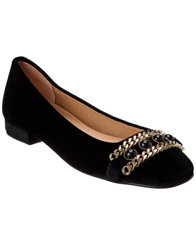 French Sole Drum Velvet Flat In Black