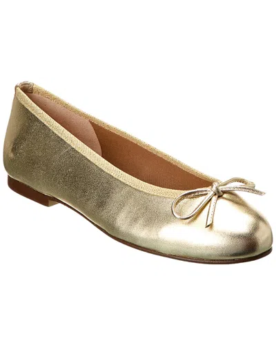 French Sole Emerald Leather Flat In Gold