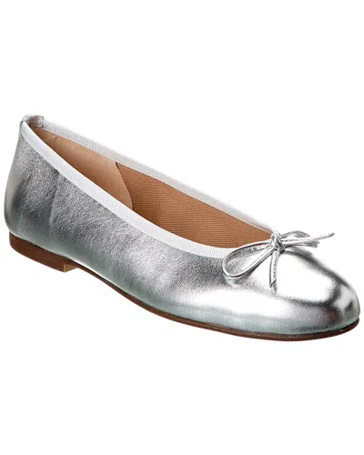 French Sole Emerald Leather Flat In Silver
