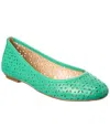French Sole Leyla Laser Cut Leather Flat In Green
