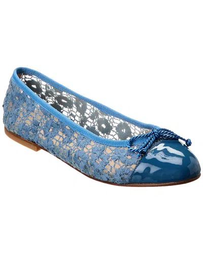 French Sole Nights Lace & Patent Flat In Blue