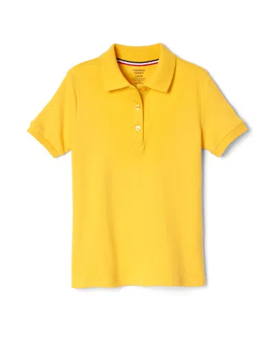 French Toast Kids' Big Girls Short Sleeve Picot Collar Interlock Polo Shirt In Gold