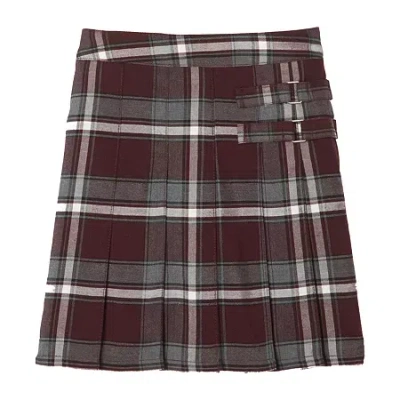 French Toast Kids' Big Girls Adjustable Waist Plaid Two-tab Scooter Plaid Skirt In Burgundy