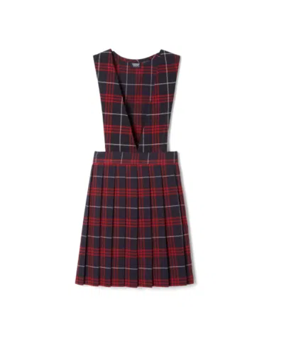 French Toast Kids' V-neck Pleated Plaid Jumper In Navy/red In Multi