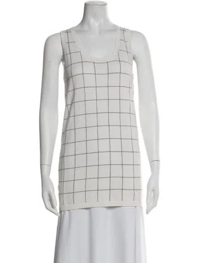 Pre-owned Frenckenberger Cashmere Plaid Print Top In White
