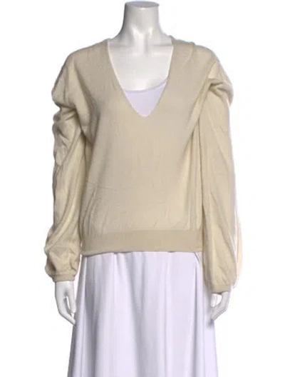 Pre-owned Frenckenberger Cashmere V-neck Sweater In Neutrals