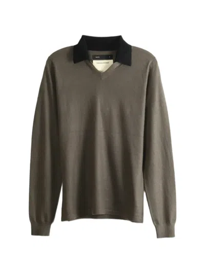 Frenckenberger Contrast-collar V-neck Sweater In Brown