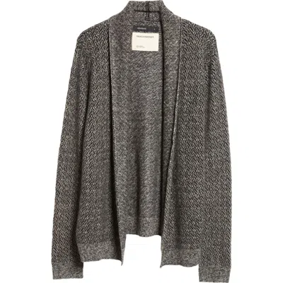 Frenckenberger Hamza Open Front Cashmere & Silk Herringbone Cardigan In Blocked Black / Beige