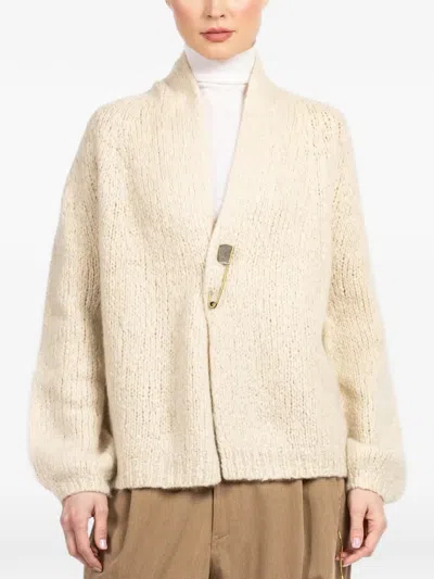 Frenckenberger Hand-knit Safety-pin Cardigan In Neutral