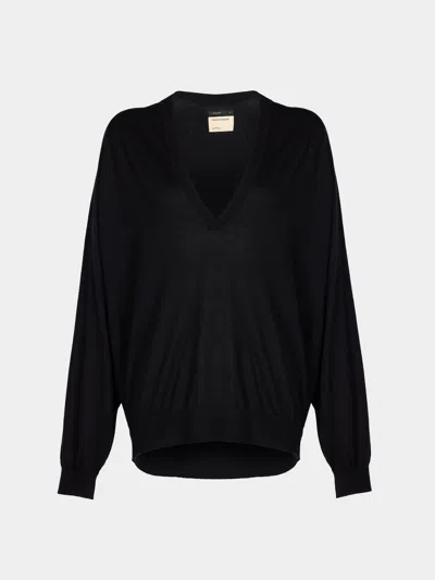 Frenckenberger Johnny Cashmere And Silk V-neck Sweater Size: L  Abask Luxury Gift In Black