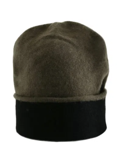 Frenckenberger Knitted Reversible Beanie Hat In Brown