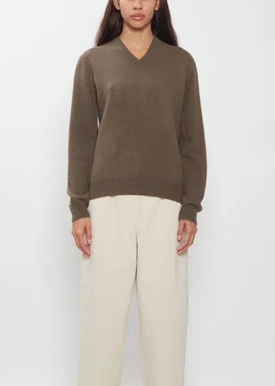Frenckenberger Mini V Neck Sweater In Brown