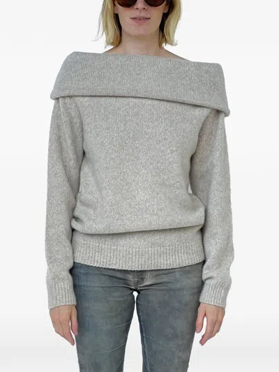 Frenckenberger Off-shoulder Marl Sweater In Gray