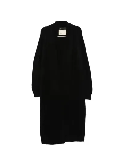 Frenckenberger Ribbed-knit Long-line Cardigan In Black