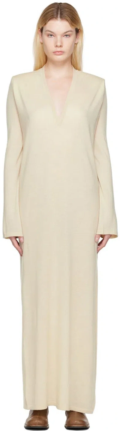 Frenckenberger Ssense Exclusive Off-white Deep V Maxi Dress In 6 Chalk