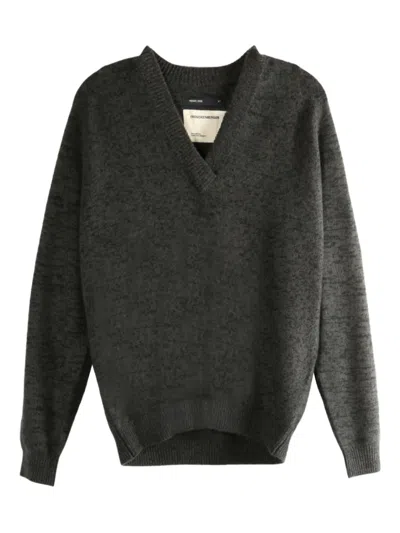 Frenckenberger V-neck Mélange Sweater In Gray