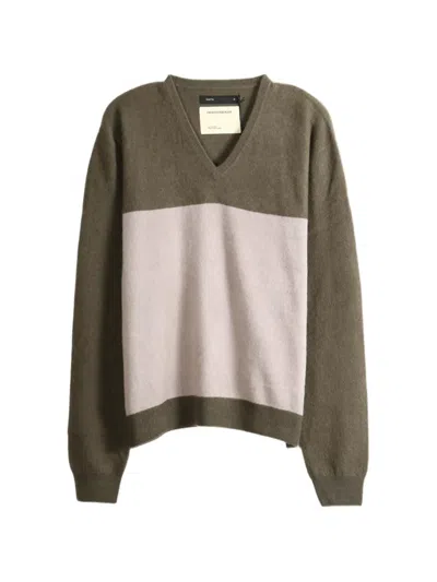 Frenckenberger V-neck Colour-block Sweater In Brown