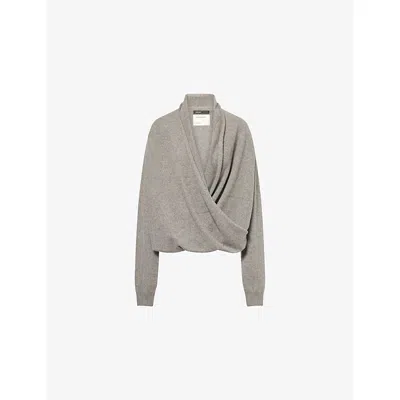 Frenckenberger Womens Brown Melange Cross V-neck Cashmere Jumper Xs