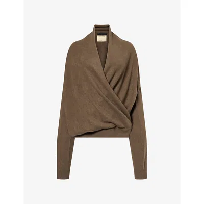 Frenckenberger Womens Cacao Cross Draped Cashmere Jumper In Brown