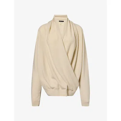 Frenckenberger Womens Cross Draped Cashmere Jumper Chalk