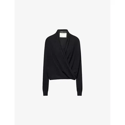Frenckenberger Womens Black Cross V-neck Cashmere Jumper