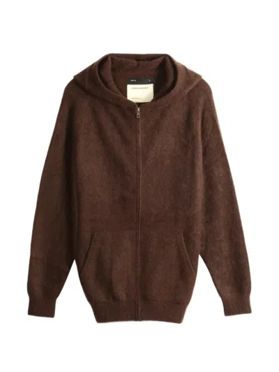 Frenckenberger Zip-up Knit Hoodie In Brown