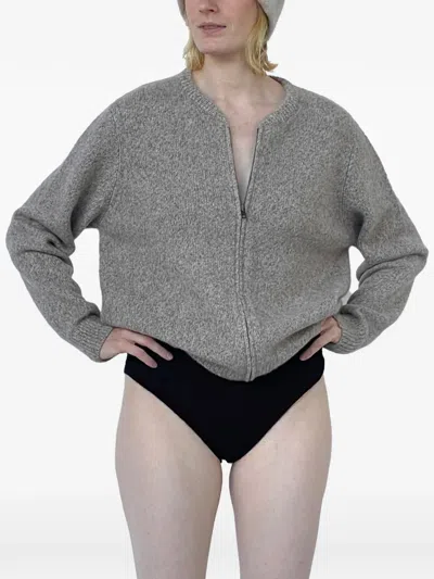 Frenckenberger Zip-up Marl-knit Cardigan In Gray
