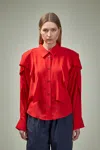 Frenken Banner Crepe Georgette Silk Shirt In Red