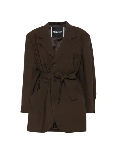 Frenken Belted Double-breasted Jacket In Animal Print